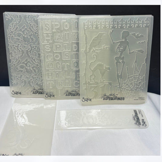 Tim Holtz HALLOWEEN Words Skeleton Embossing Folders Lot