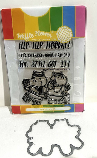 Waffle Flower HIP HIP HOORAY Hippos Exercise Funny Humor Rubber Stamps Die Lot