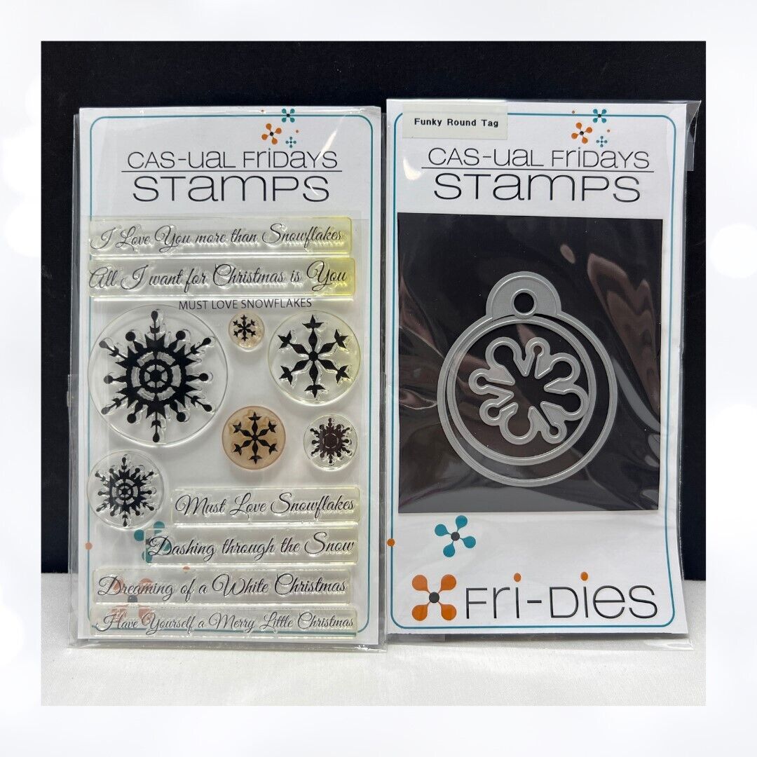 Cas-ual Fridays MUST LOVE SNOW Tag Christmas Snowflakes Dies Rubber Stamps