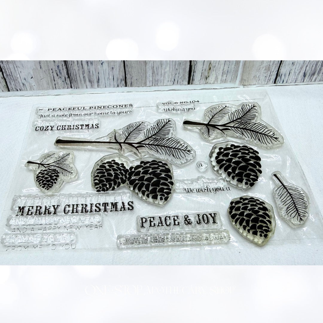 Papertrey Ink PEACEFUL PINECONES Christmas Rubber Stamps Dies