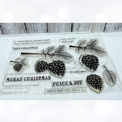 Papertrey Ink PEACEFUL PINECONES Christmas Rubber Stamps Dies