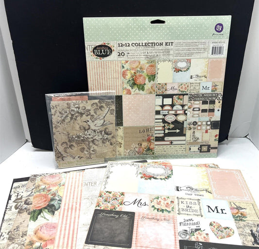 Prima SOMETHING BLUE Wedding 12x12 Cardstock Paper Journal Kit 