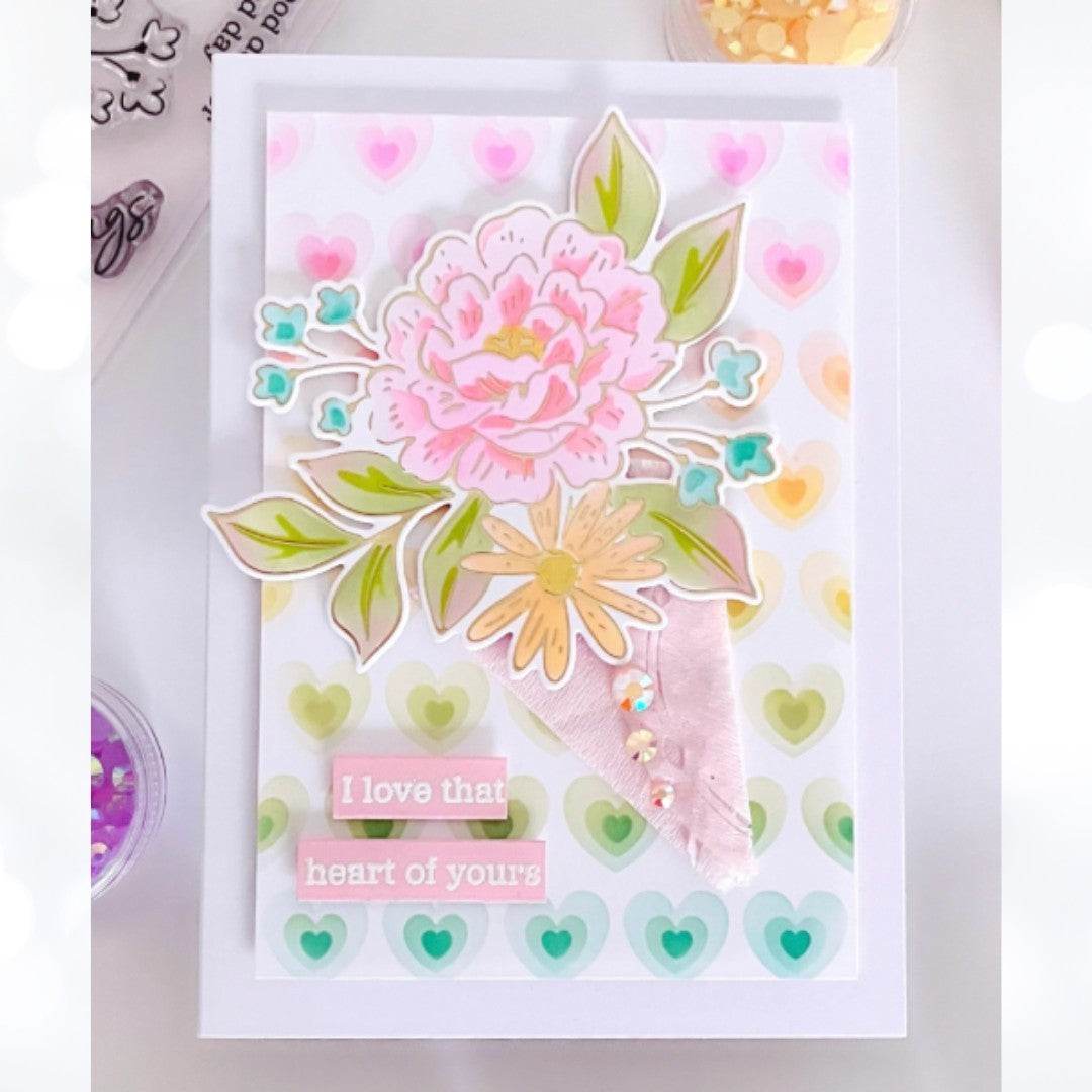 Pinkfresh Studio DREAMY FLORALS Flowers Rubber Stamps Dies Stencils