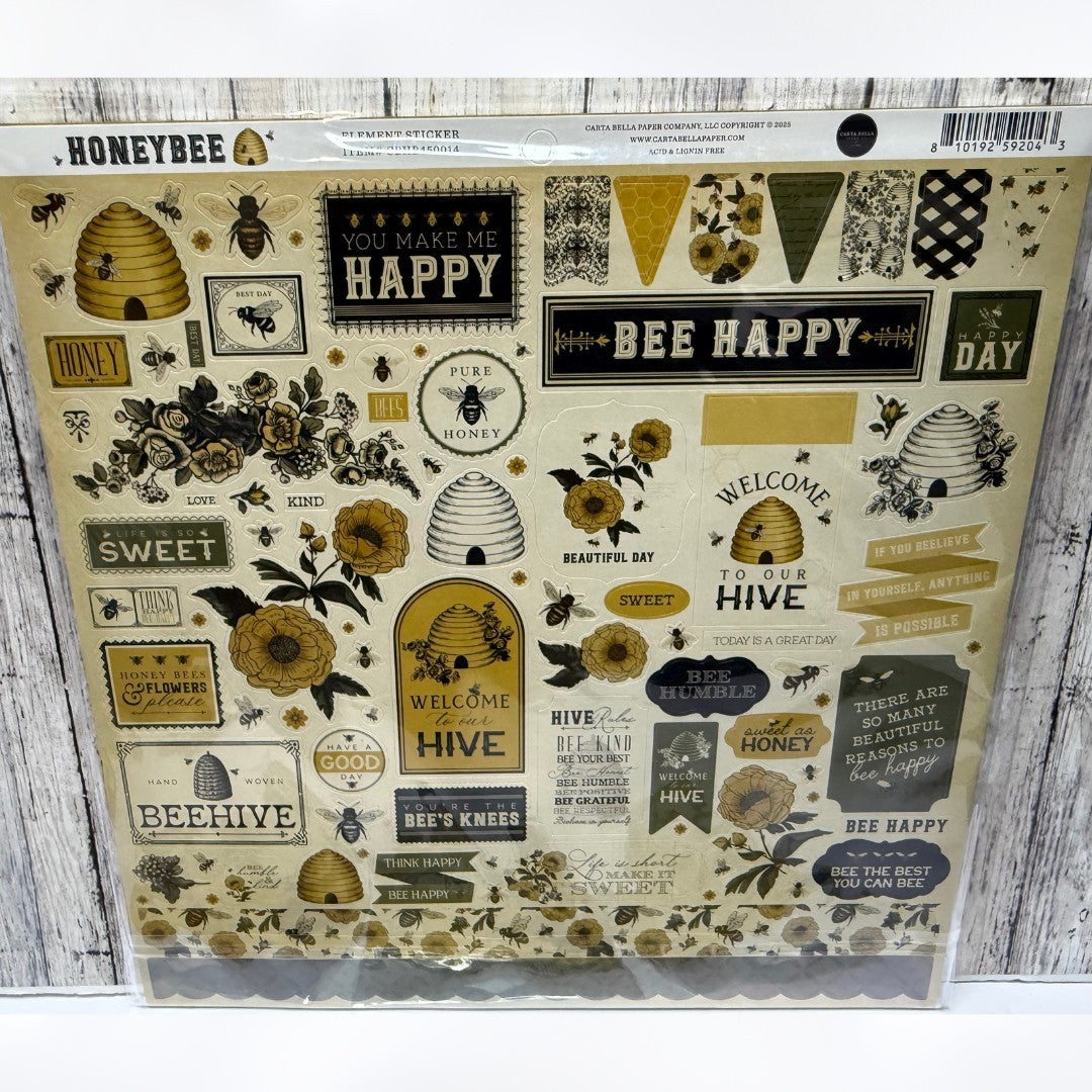 Carta Bella HONEYBEE Bees 12x12 Paper Collection Ephemera Brads Scrapbook Kit