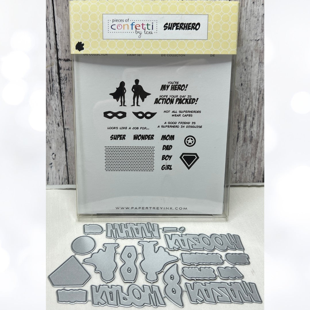 Papertrey Ink SUPERHERO Mom Dad Mothers Fathers Day Rubber Stamps Dies