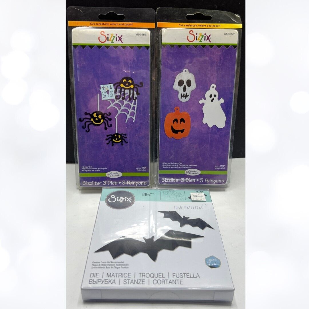 Sizzix DIMENSIONAL BATS Halloween Charms Spider Web Dies Sizzlits Lot of 3