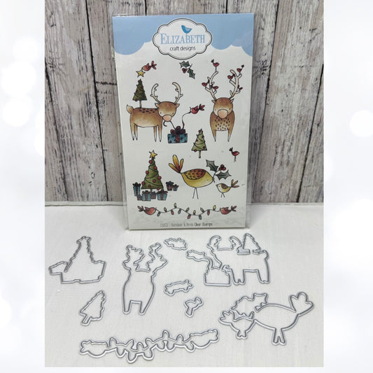 Elizabeth Craft Designs REINDEER & BIRDS Christmas Holiday Rubber Stamps Dies