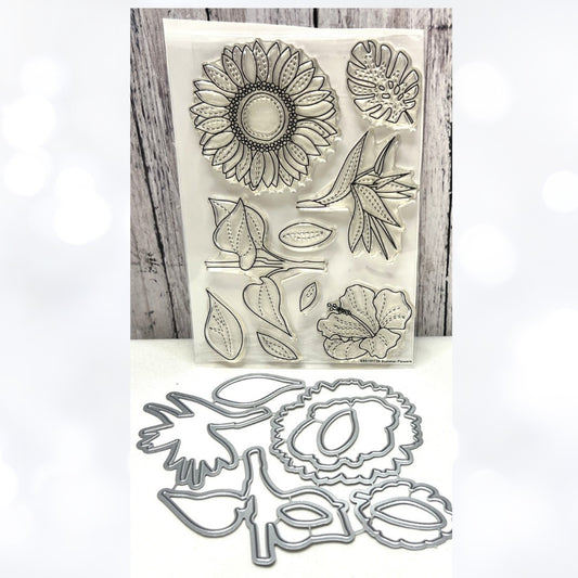 Simon Says Stamp SUMMER FLOWERS Sunflower Floral Rubber Stamps Dies