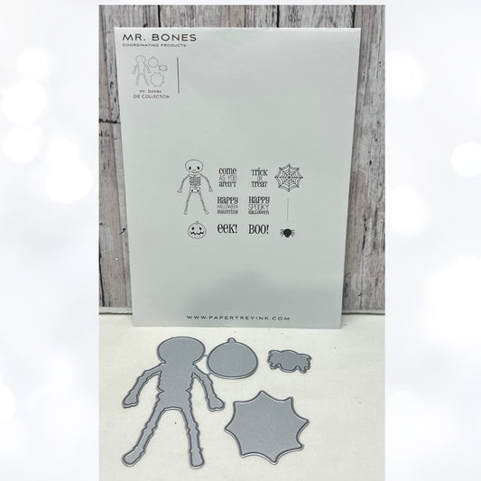 Papertrey Ink MR BONES Halloween Skeleton Rubber Stamps Dies Rare