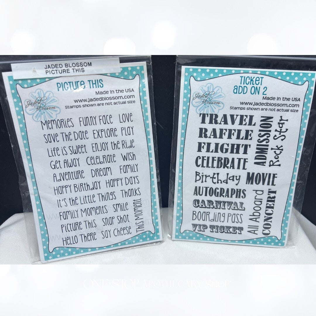 Jaded Blossom PICTURE THIS Ticket Add On 2 Rubber Stamps Lot of 2