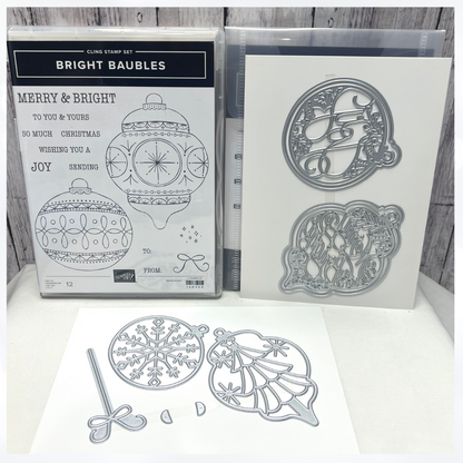 Stampin Up BRIGHT BAUBLES Christmas Ornaments Rubber Stamps Dies