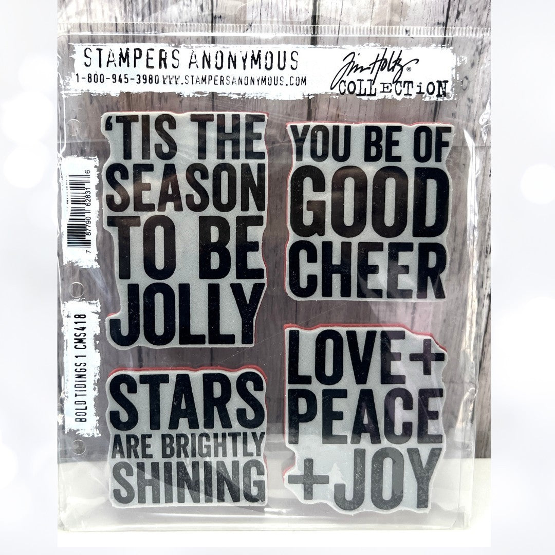 Tim Holtz BOLD TIDINGS 1 Christmas Greetings CMS418 Rubber Stamps