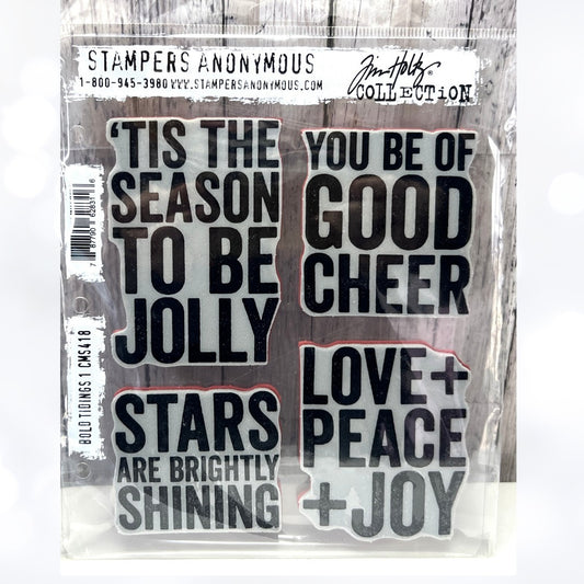 Tim Holtz BOLD TIDINGS 1 Christmas Greetings CMS418 Rubber Stamps