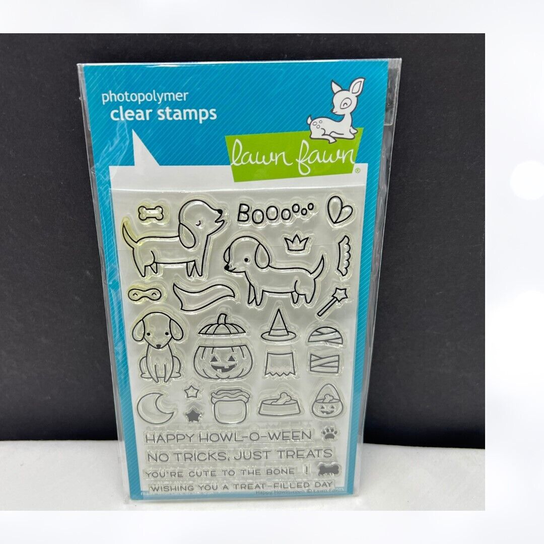 Lawn Fawn HAPPY HOWLOWEEN Weinder Dogs Puppy Rubber Stamps