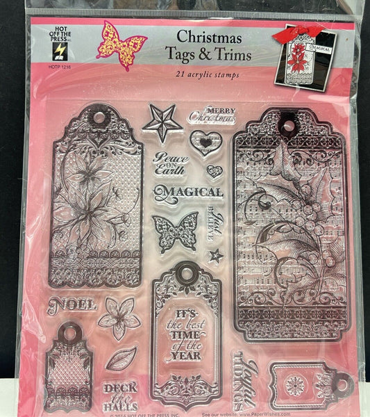 Hot Off the Press CHRISTMAS TAGS & TRIM Holiday Gift Labels Rubber Stamps