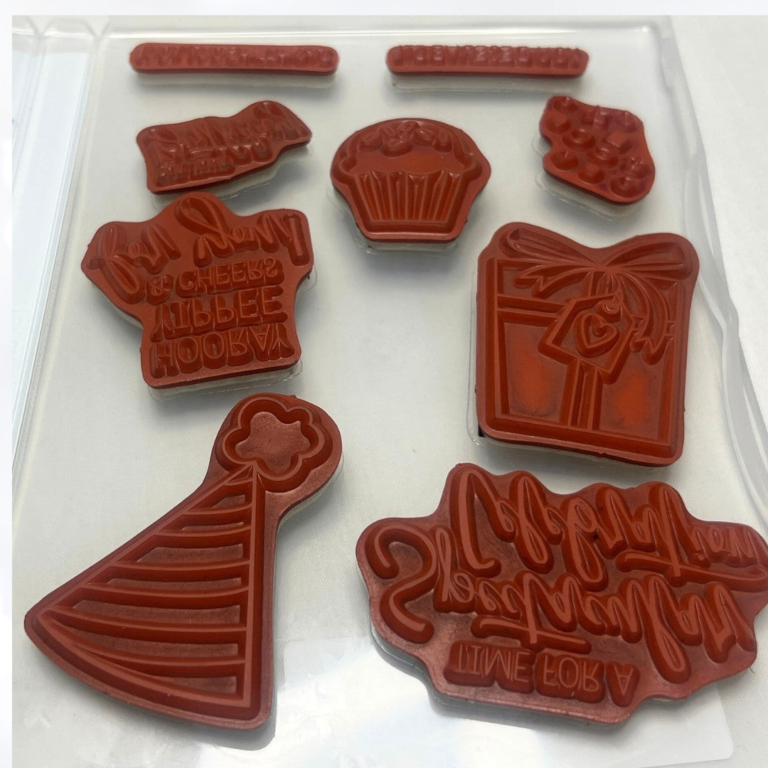 Stampin Up BIRTHDAY CHEER Detailed Party Rubber Stamps Edgelits Dies