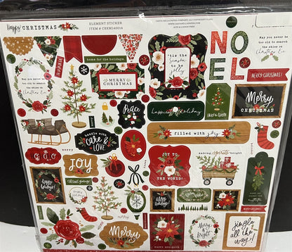 Carta Bella HAPPY CHRISTMAS Holiday Scrapbook Paper 12x12 Kit 6x6 Chipboard Lot