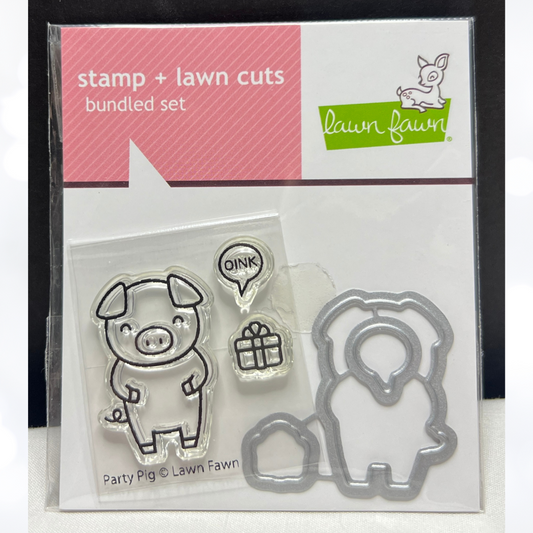 Lawn Fawn PARTY PIG Birthday Rubber Stamps Dies Rare