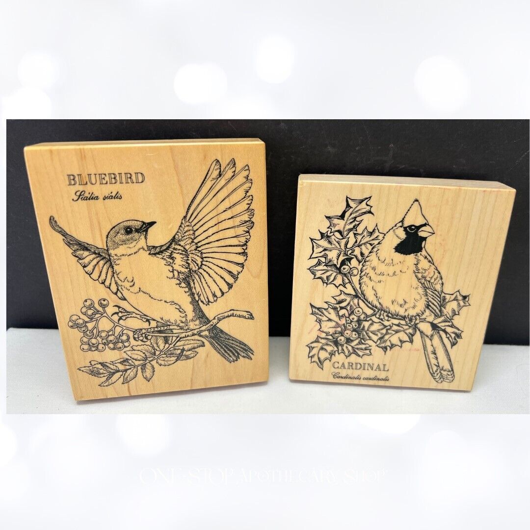 PSX BLUEBIRD & CARDINAL Birds Christmas Rubber Stamps