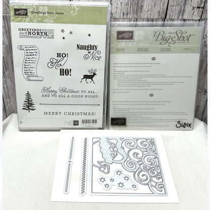 Stampin Up GREETINGS FROM SANTA Holiday Christmas Detailed Rubber Stamps Dies