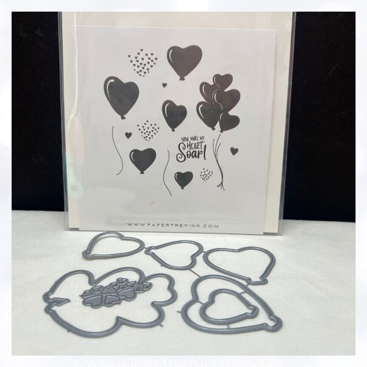 Papertrey Ink YOU MAKE MY HEART SOAR Valentines Day Balloon Rubber Stamps Dies