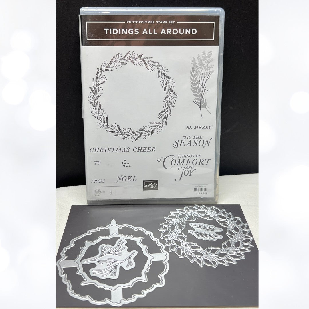 Stampin Up TIDINGS ALL AROUND Christmas Wreath Holiday Rubber Stamps Dies