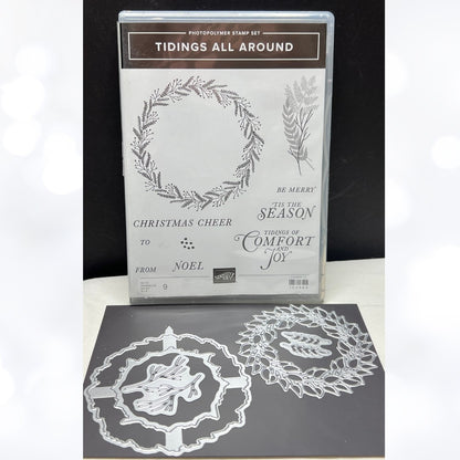 Stampin Up TIDINGS ALL AROUND Christmas Wreath Holiday Rubber Stamps Dies