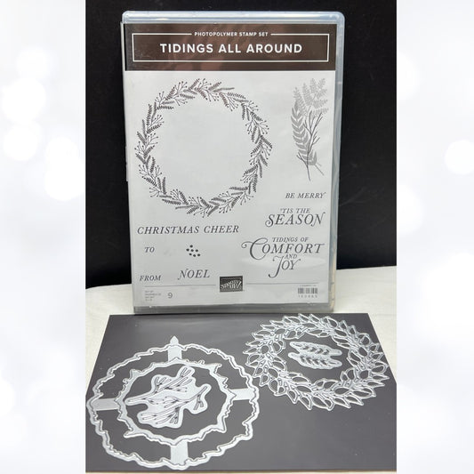 Stampin Up TIDINGS ALL AROUND Christmas Wreath Holiday Rubber Stamps Dies