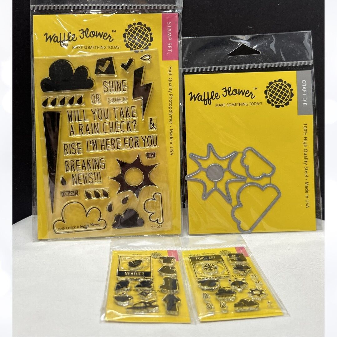 Waffle Flower RAIN CHECK Weather Planner Journal Rubber Stamps Dies Lot