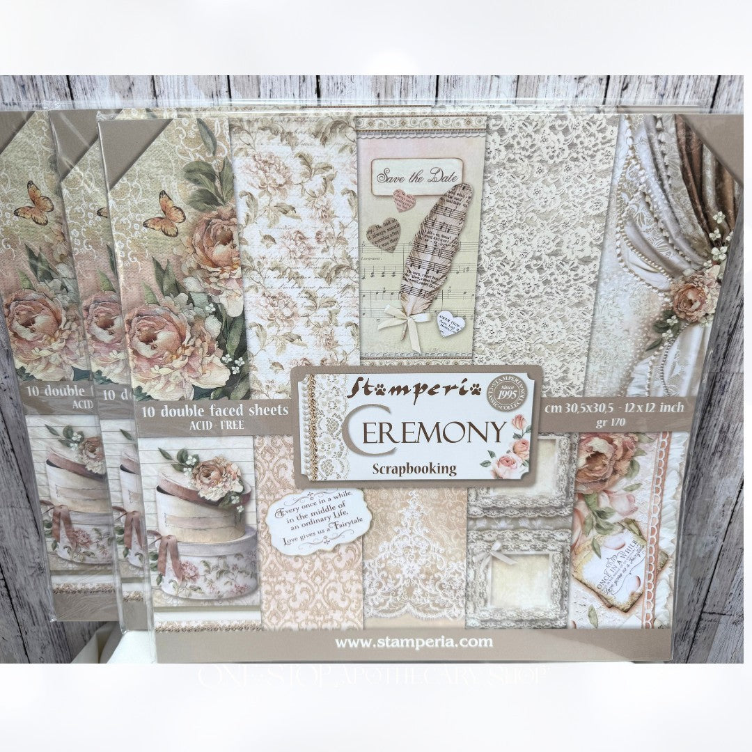 Stamperia CEREMONY Wedding 12x12 Scrapbook Cardstock Paper Lot of 3