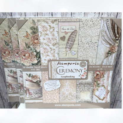Stamperia CEREMONY Wedding 12x12 Scrapbook Cardstock Paper Lot of 3
