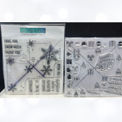 Concord & 9th CHRISTMAS CHEER Snowflakes Turnabout Rubber Stamps Lot