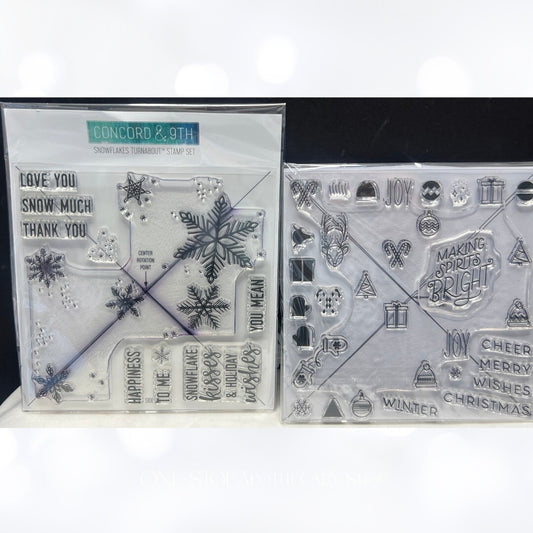 Concord & 9th CHRISTMAS CHEER Snowflakes Turnabout Rubber Stamps Lot