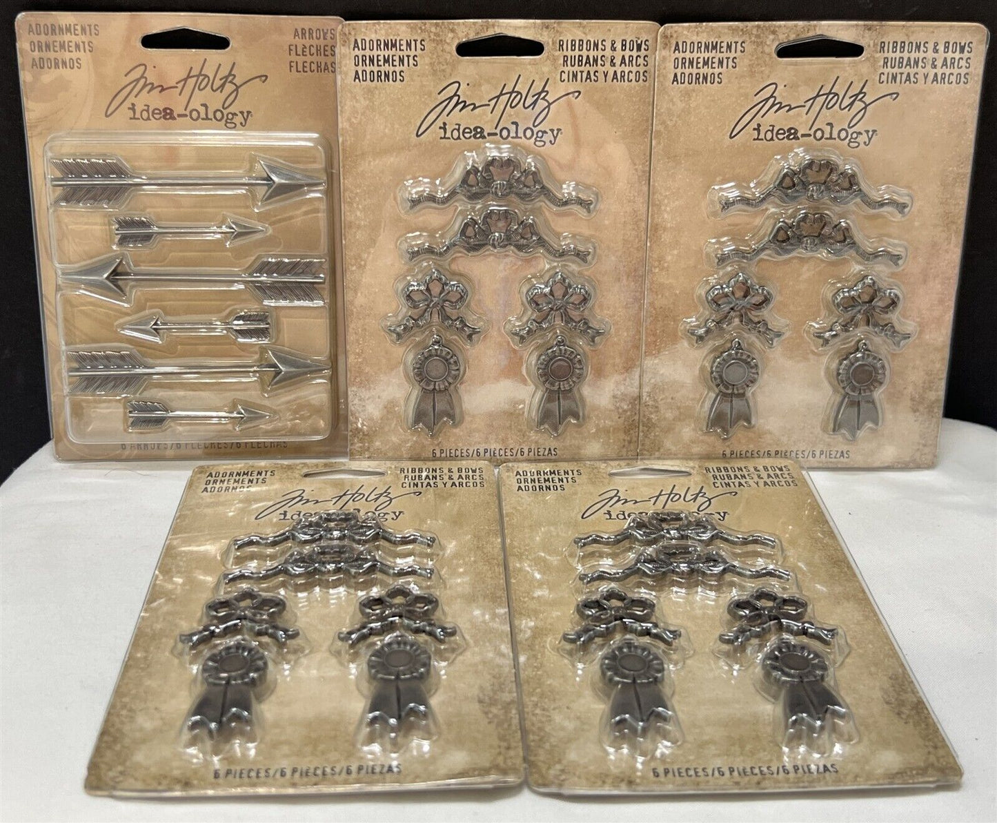 Tim Holtz IDEA-OLOGY Ribbons & Bows Arrows Embellishments Lot of 5