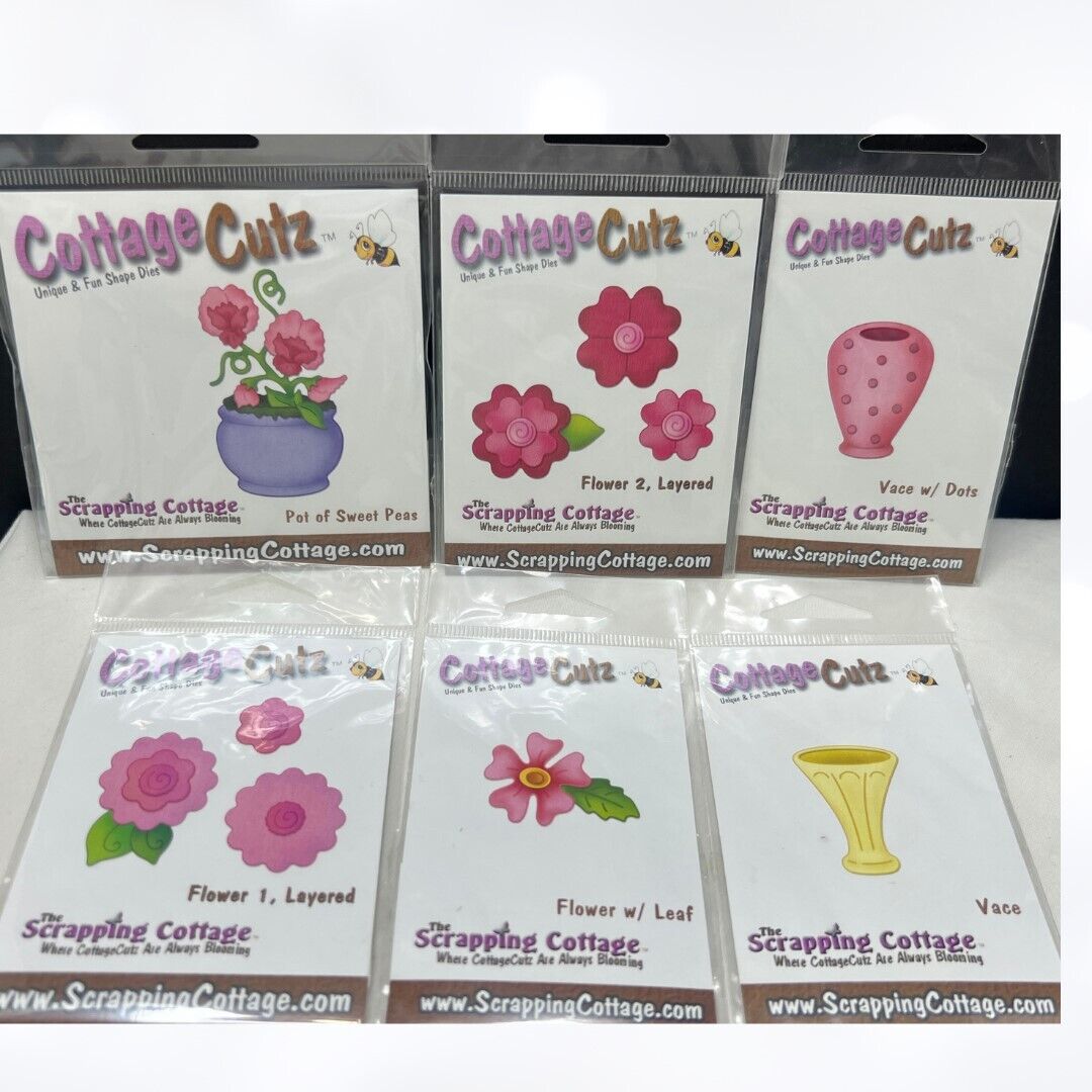 Cottage Cutz FLOWERS Sweet Peas Vases Floral Dies Lot of 6