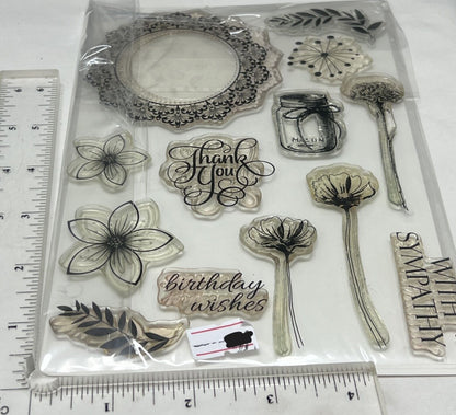 Gina K Designs FRAME & FLOWERS 1 Floral 6x8 Rubber Stamps Set