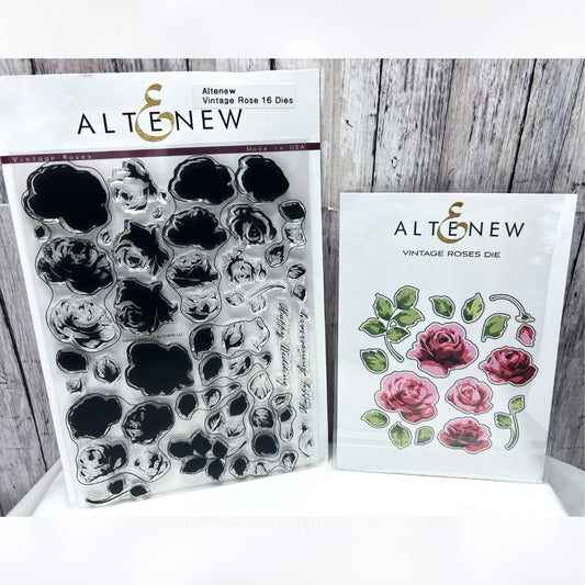 Altenew VINTAGE ROSES Rose Flowers Floral 6x8 Rubber Stamps Dies