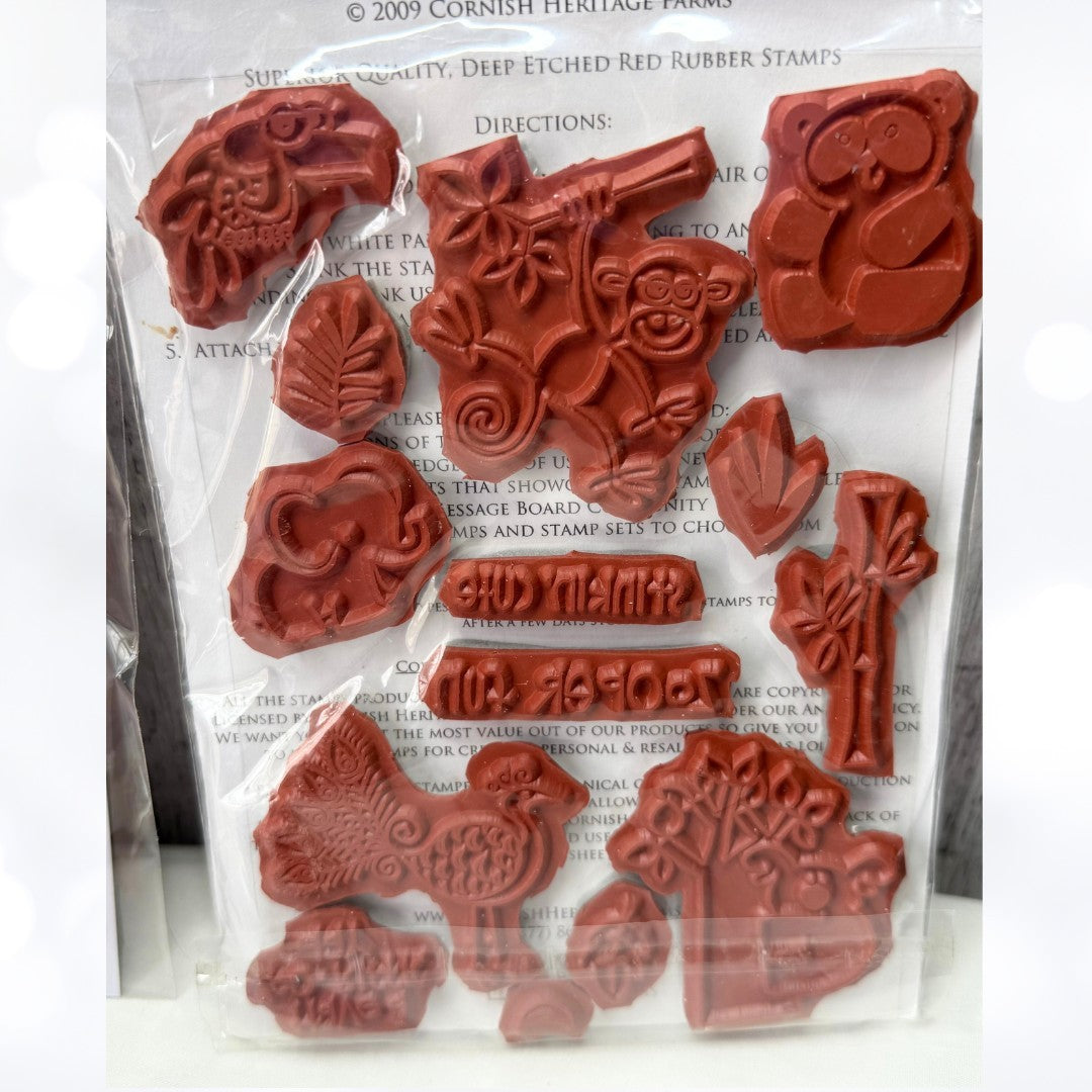 Jaded Blossoms & Cornish ZOO ANIMALS Jungle Sayings Rubber Stamps Lot AS IS**