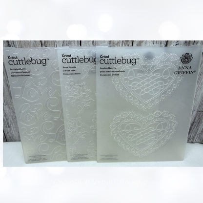 Anna Griffin VALENTINES DAY Rose Hearts Love Embossing Folders Set of 3