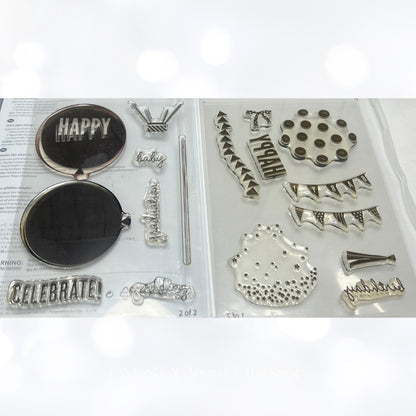 Stampin Up CELEBRATE TODAY Balloons Birthday Rubber Stamps Framelits Dies