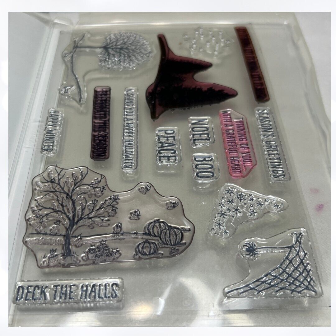 Stampin Up HAPPY SCENES Holidays Halloween Christmas Rubber Stamps