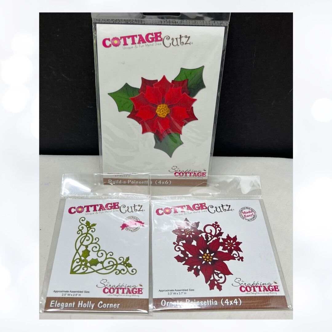 Cottage Cutz BUILD A POINSETTIA Ornate Holly Christmas Dies Lot of 3