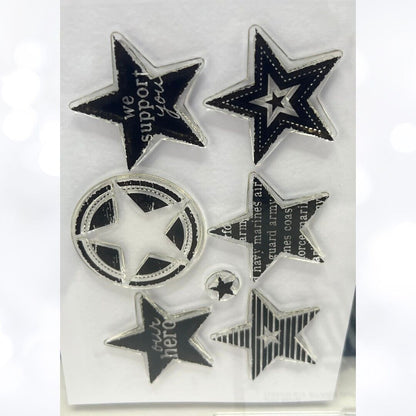 Papertrey Ink MILITARY STARS Hero Dangled Stars Rubber Stamps Dies