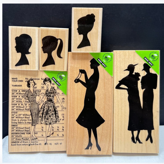 Hero Arts SILHOUETTE Girl Woman Vintage Mixed Media Rubber Stamps Lot of 6