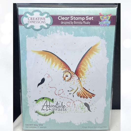 Creative Expressions STAY WILD Owl Bird 6x8 Rubber Stamps