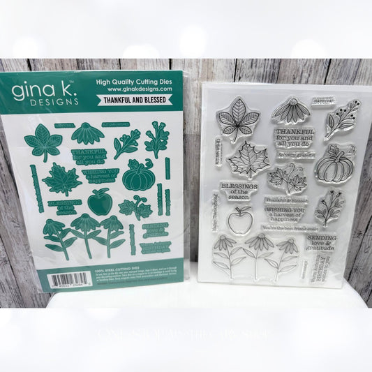 Gina K Designs THANKFUL & BLESSED Autumn Fall Rubber Stamps Dies