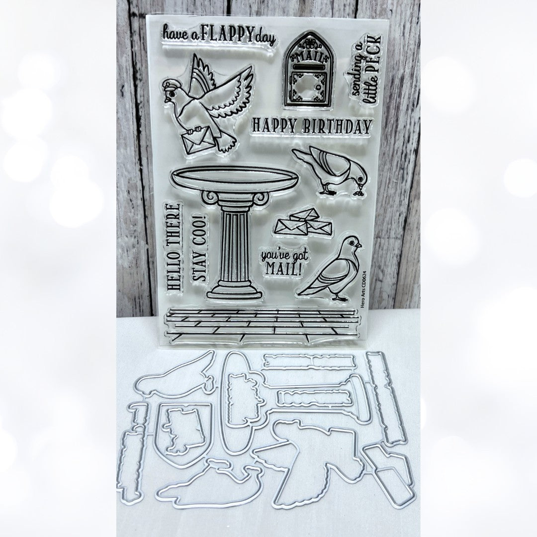 Hero Arts BIRDS Bath Stamp & Cut Set of the Month June 2024 Rubber Stamps Dies