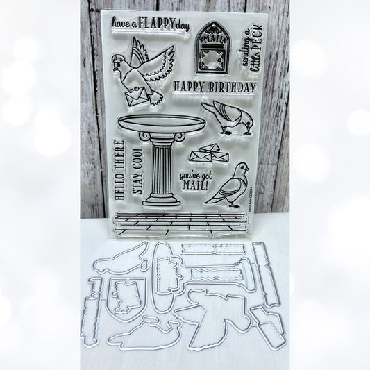 Hero Arts BIRDS Bath Stamp & Cut Set of the Month June 2024 Rubber Stamps Dies