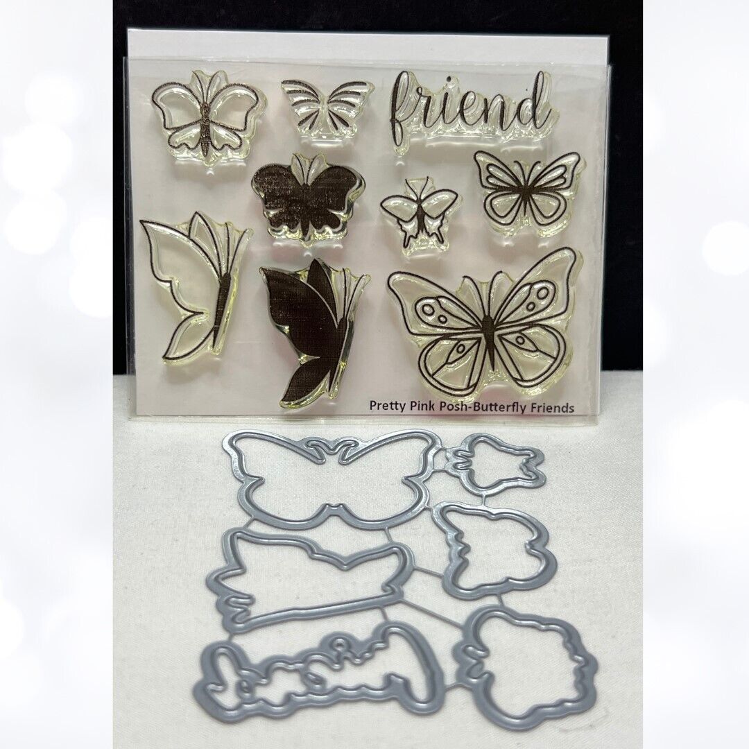 Pretty Pink Posh BUTTERFLY FRIENDS Butterflies Rubber Stamps Dies