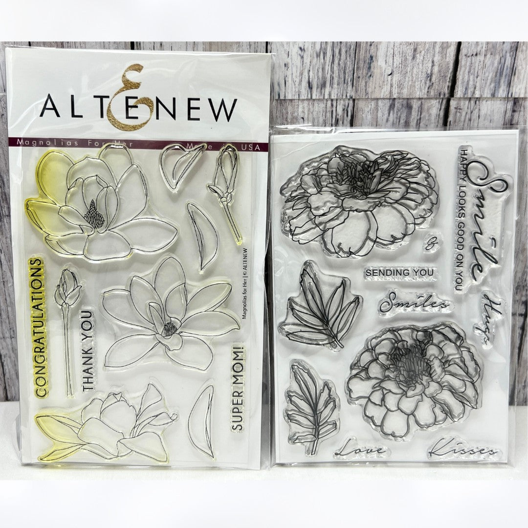 Altenew MAGNOLIAS FOR YOU Smiles & Hugs Flowers Rubber Stamps Set of 2